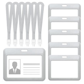 ID card holder with strap set, 6 pieces ID card holder with lanyard, hard plastic for card wallet, credit card case, key ring and ID card