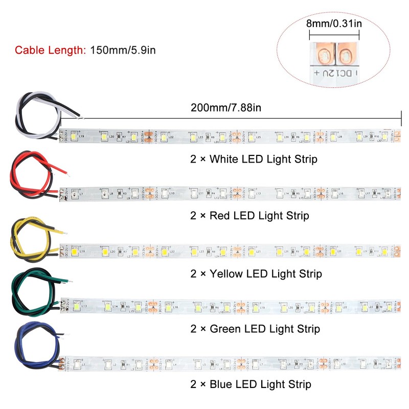YIXISI 10 PCS 200mm Prewired Strip LED, 12V - 18V