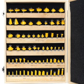 KOWOOD Router Bits Set 1/4 Inch Shank ,70 Piece Router Bit Set,Tungsten Carbide Router Bits Kit for Professional Woodworking
