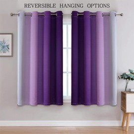 G2000 Blackout Curtains & Drapes for Bedroom Living Room 63 Inch Length Purple and Greyish White Room Darkening Window Treatments Ombre Thermal Insulated Light Blocking Grommet Backdrop 2 Panels Set
