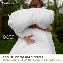 Bedsure Cooling Duvet Cover King Size, Cotton & Rayon Derived from Bamboo Blend Duvet Cover Set for Hot Sleepers, Ultra-Soft, Breathable & Lightweight Home Bedding for All Seasons (White,104"x90")