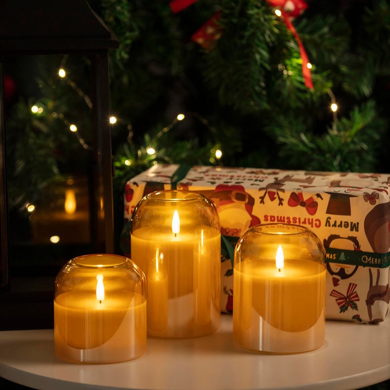volnyus Gold Glass Flameless Candles with Remote Battery Operated Flickering