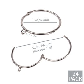 Openable Curtain Rings with Eyelets,3inch Heavy Duty Rustproof Metal Drapery Rings,Shower Curtain Rings 24pcs Silver Zocang