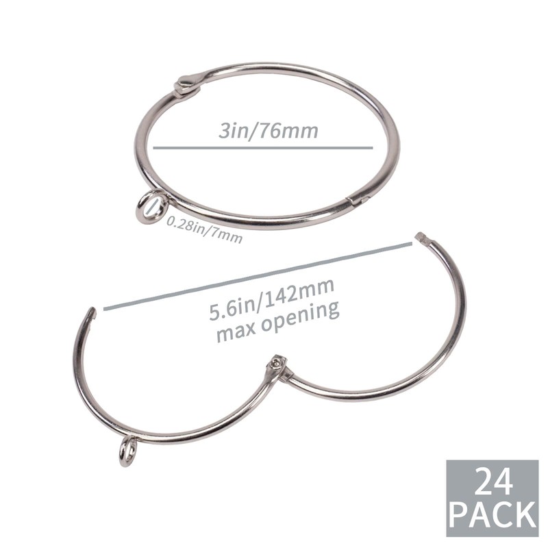 Openable Curtain Rings with Eyelets,3inch Heavy Duty Rustproof Metal Drapery