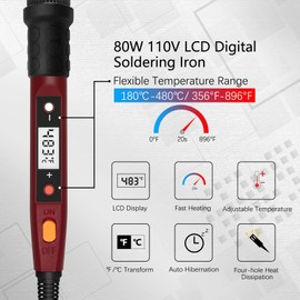 Soldering Iron Kit, 80W 110V LCD Digital Solder Irons, Portable Welding Tools with Ceramic Heater, Accurate 356°F-896°F, for Metal, Jewelry Electrical Repairs, DIY
