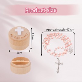 Rosary Beads Necklace, Baptism Gifts for Girls Christening Gifts for Girls, Christening Presents for Girls with Box, Pink Rosary Necklace First Holy Communion for Baby Baptisms Party Gift