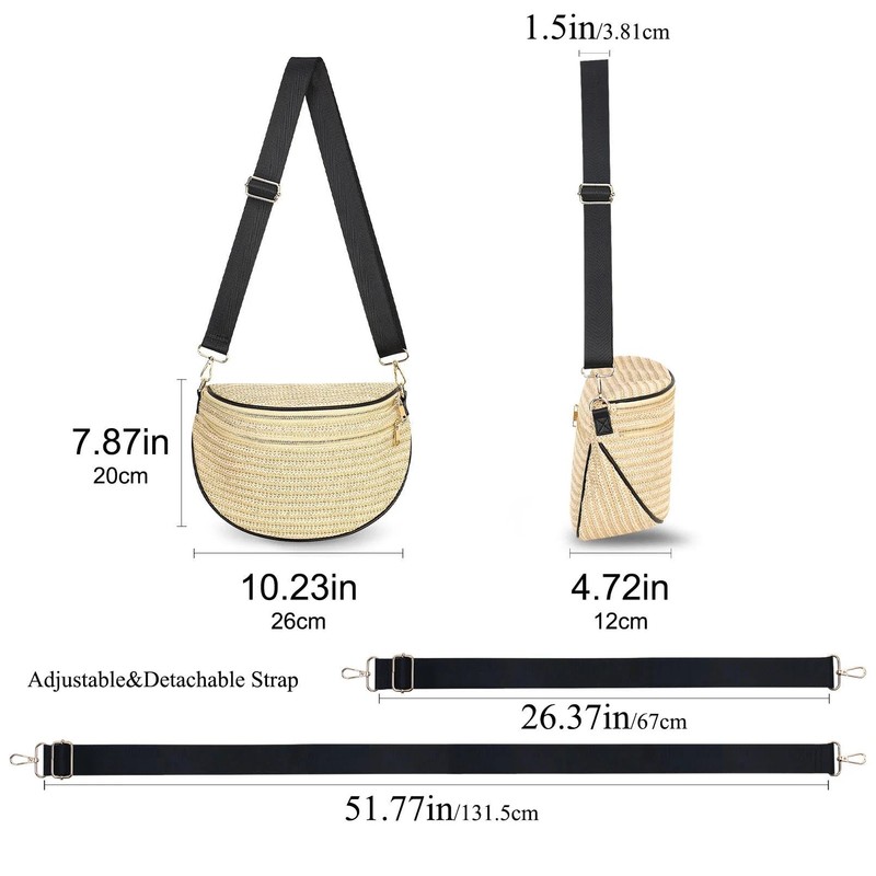BBORGDC Summer Straw Bum Bag for Women, Woven Crossbody Fanny