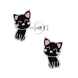 FIVE-D Children's Earrings Small Cat 925 Silver in Jewellery Case, Sterling Silver