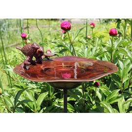 Oakestry Antiqued birdbath with Birds and Stake Modern Bird Friendly Garden Bird Bath Bird Feeder Bowl with Metal Stake for Outdoor