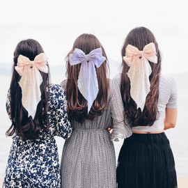 Lopsity 2PCS Large Hair Bows for Women Big Bow Hair Clips French Barrette Bowknot for Girls Hair Accessories (purple+pink)