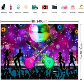 2.4 x 1.8 m Photo Background Disco Back to 70s 80s 90s Disco Ball Stage Photography Background Retro Neon Music Dance Adult Girls Boys Disco Theme Birthday Party Decorations