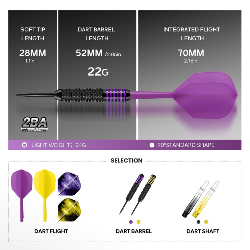HUANQU 6 Pack Steel Tip Darts,Professional 24 Grams Metal Dart