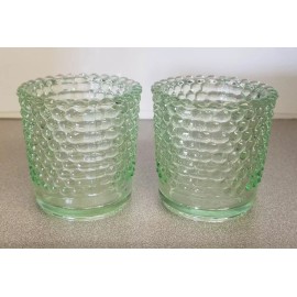 Indiana Glass Vintage Hobnail Votive Candle Holder Spring Green Translucent SET of 2