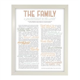 Framed Hand-Lettered LDS The Family A Proclamation To The World, LDS Print Wall Decor And Wall Art For Home And Family (Pink Art, White 11x14 Frame)