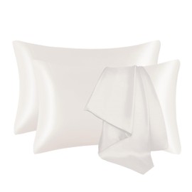 Satin Pillow Cases 2 Pack, GVTECH Pillowcase for Hair and Skin Luxury Soft Breathable Standard Size with Envelope Closure, 50 x 75 cm (White)