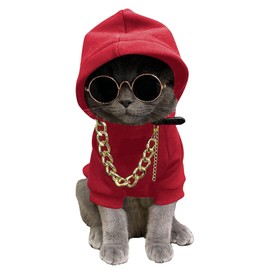 QWINEE 3Pcs Dog Hoodie Cat Apparel Dog Custume Set with Necklace and Sunglasses Pet Clothes for Puppy Small Medium Dogs Cats Red XXL