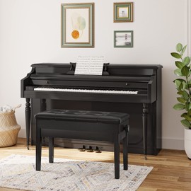 HOOBRO Adjustable Piano Bench with Padded Cushion and Storage Compartment for Music Sheet, Holds up to 300 lb, Music Bench, Piano Stool, Vanity Chair, 28.5 x 13.4 x 18.9 Inches, Black BB32QD01