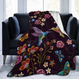 Abucaky - Cobija de forro polar, con diseño de colibrí, ultra suave y acogedora, con flores florecientes. Para todas las estaciones; para el hogar, sofá, cama, silla, viaje, medidas de 152 x 127 centímetros.