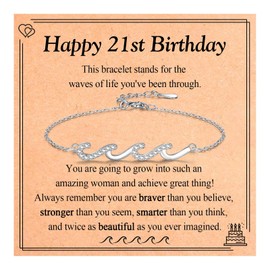 EYQV 21st Birthday Gifts for Her, Wave Charm Bracelet, 21st Birthday Gifts for Friend Daughter Niece Sister Granddaughter