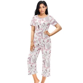 vvfelixl Womens Pajama Sets Romantic Paris Pink Summer Pajama Sets for Women 2 Piece Soft Ladies Sleepwear Loungewear Pj Sets Short Sleeve XL