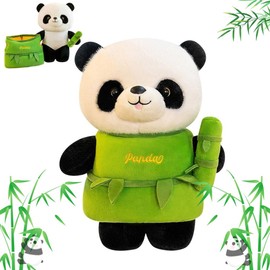 SKINFORD Cute Panda Plush with Bamboo Panda Stuffed Animals Bamboo Plush Toy Kawaii Panda Bear Plushies Doll Plush Hugging Pillow Gifts for Kids Girls Boys Birthday Valentine, 35cm/13.78in, Green