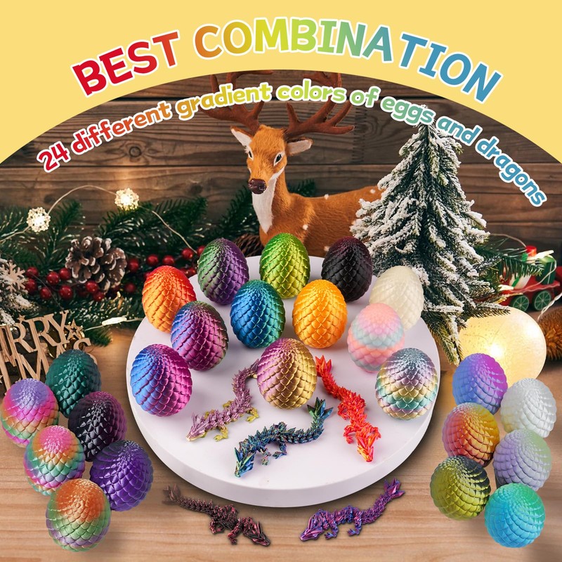 JOMBY 24PCS 3D Printed Dragon Eggs with Dragon Inside, Prefilled