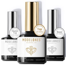 Modelones Gel Nail Top Coat, Matte Top Coat, Base Coat, 3.4 fl oz (10 ml), No Wiping Required, UV/LED Compatible