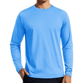TACVASEN Men's UPF 80+ Long Sleeve Shirts Soft Rash Guard Breathable Lightweight Workout Running Moisture Wicking Waterfall Blue XL