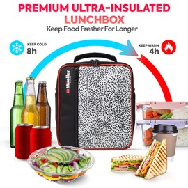 Mueller Ultra Insulated Lunch Bag for Women & Men Reusable, Lunch Box , Durable Splash-Proof, Front Slim Pocket, 4 Compartments, Extendable & Removable Carry Strap and Belt Straps, White and Black