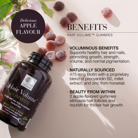 New Nordic Ltd New Nordic Hair Volume Gummies - 475mcg Biotin - Vegan Hair Growth Supplement to Support Hair Skin & Nails for Men & Women - Apple Flavour - 60 Count