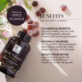 New Nordic Ltd New Nordic Hair Volume Gummies - 475mcg Biotin - Vegan Hair Growth Supplement to Support Hair Skin & Nails for Men & Women - Apple Flavour - 60 Count