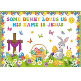 Pasimy Easter Bulletin Board Decorations Set Christian Easter Classroom Decorations Easter Bunny Egg Paper Cut Outs for School Nursery Spring Easter Birthday Party Supplies(Cross)