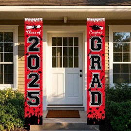 Graduation Decorations Red Black 2025/Red Black Graduation Party Decorations Banner Texas Tech/Congrats Grad Porch Banner for Any Schools or Grades 2025