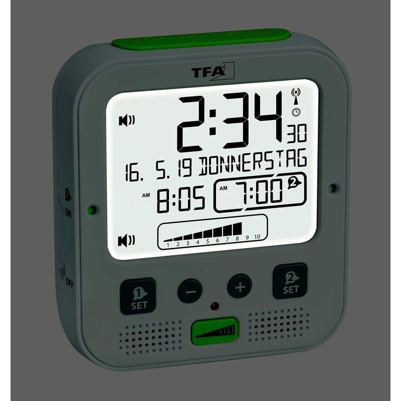 TFA Dostmann 60.2538.02 Funkwecker Boom mit Vibrationsalarm (Weiss)