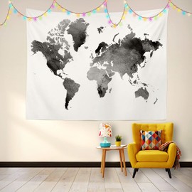 BaoNews Black and White Decorations tapestry, Map of the World Map Watercolor Large Wall Hanging Tablecloths Tapestry Bedroom Living Room Dorm 39.4 x 59.1 inches