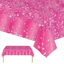 Mienocol 2pcs Hot Pink Table Cloth Party Disposable Tablecloths,137 x274cm Shiny Glitter Diamond Rose Red Party Rectangular Dining Table Cover for Baby Shower,Wedding,Birthday,Girls Party Table Décor