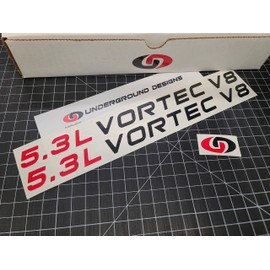 5.3L Vortec V8 Decals (2-Pack) Engine Hood Stickers Truck Accessories fits Silverado Sierra Savana Express 1500 (Gloss Black & Red)