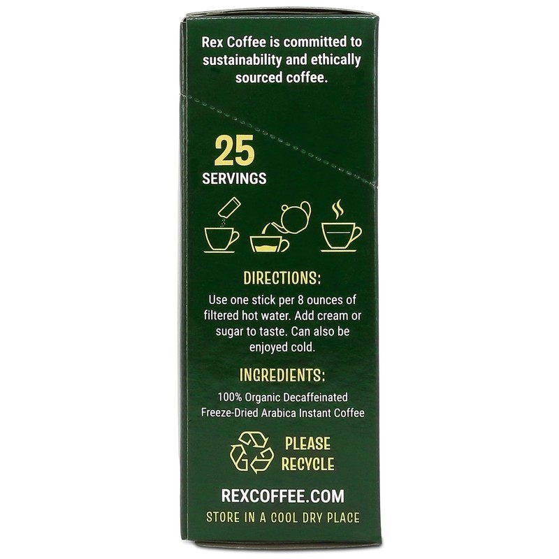 Rex Coffee Organic Fairtrade Decaf Freeze-Dried Instant Sticks – Naturally