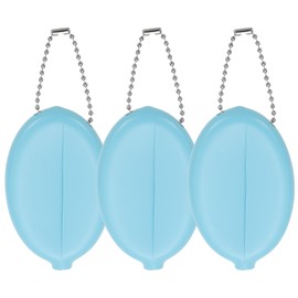 PATIKIL Rubber Coin Purse, 3 Pcs Squeeze Coin Holders with Chain for Men, Sky Blue