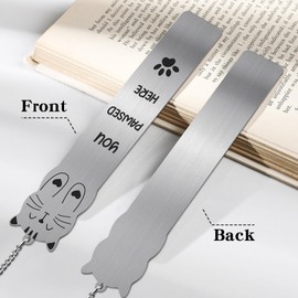 Berirexrion Cute Cat Metal Bookmark - 2 PCs You Pawsed Here Bookmarks for Kids Teens Cat Lovers Gifts Funny Book Marks Pendant Box for Reading Reader Boys Girls School Christmas Thanksgiving Birthday