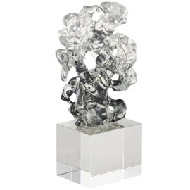 Deco 79 Glass Abstract Decorative Sculpture Freeform Home Decor Statue with Clear Square Base, Accent Figurine 6" x 3" x 10", Clear