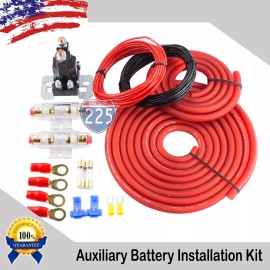 225FWY DUAL / AUXILIARY BATTERY ISOLATOR RELAY WITH COPPER CABLES COMPLETE KIT W/ FUSES