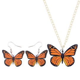 WEVENI Acrylic Monarch Butterfly Necklace and Earrings Morpho Butterfly Jewelry Sets Insect Dangle Drop Pendant for Women Ladies (Brown)