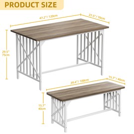 DWVO 3-Piece Kitchen Table with 2 Bench 47.2 Inch Dining Table Set for 4 People Bench Dining Table Set Industrial Rectangular Dining Room Table Set with Storage for Kitchen Dining Room Washed Grey