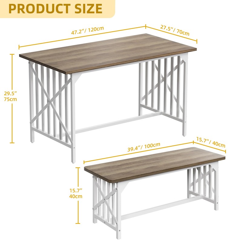 DWVO 3-Piece Kitchen Table with 2 Bench 47.2 Inch Dining
