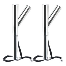 Amarine Made Special Design Stainless Steel Outrigger Rod Holder with Rod Safety Strap and Clip,Holder Tube's Angle 60° and 90° Up from the Water for Boat (2-Pack)