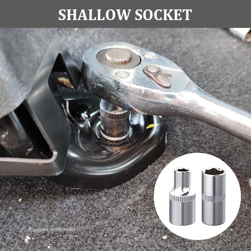 2Pcs 1/4-Inch Drive 14mm Shallow Socket Set, 6-Point Cr-V Chrome