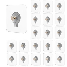 FanSiVoKe 20Pcs Adhesive Wall Mount Screw Hooks, No-Trace Sticker Screw Hanging Nails for Bathroom Kitchen (FlatHeadScrew)