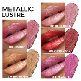 Pack of 5, Glitter Lipstick, Metallic Shiny Glossy, Shimmer Lipstick, Silky Velvet, Long-Lasting Moisturising, Vegan Lip Gloss, Women Girls Make-Up (#B, 5 Pieces)