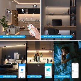 SEZO SP641E Monochrome Music Bluetooth PWM LED Controller Dynamic Effects Grouping for 5630 5730 5050 2835 FCOB LED Strip Work with RF Remote/App Control DC5V-24V Maximum 4A